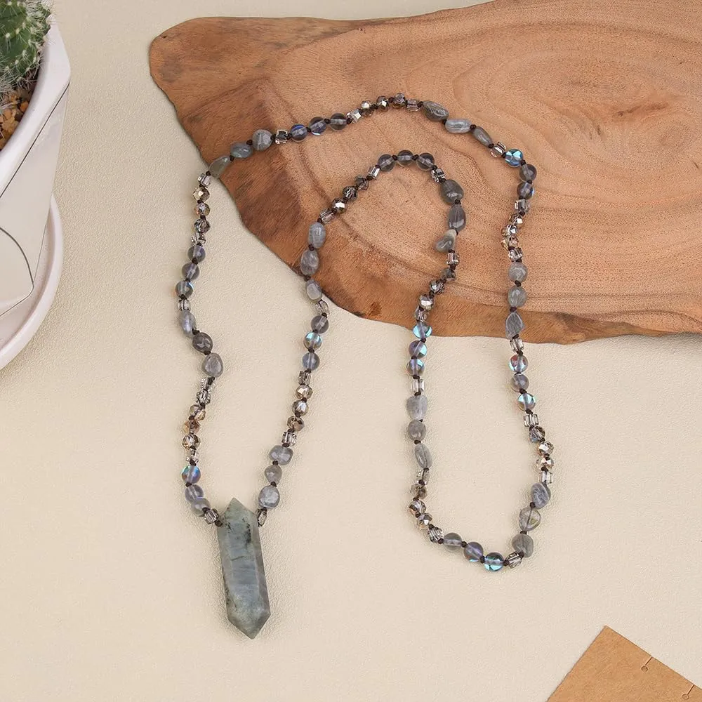Long Necklaces for Women Boho, Oval Waterdrop Turquoise Pendant, Natural Stone Beaded, Handmade,Vintage & Elegance, Boho Fashion Charm Beaded Necklace for Women