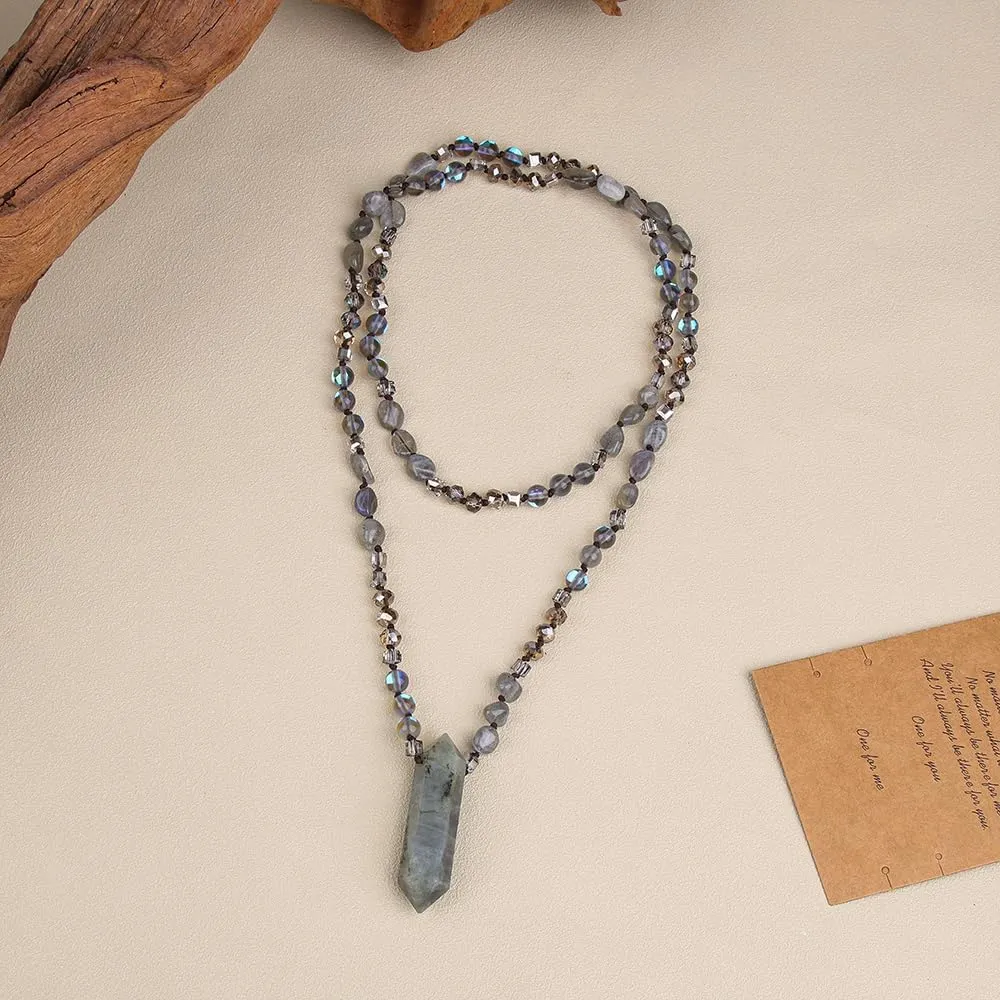 Long Necklaces for Women Boho, Oval Waterdrop Turquoise Pendant, Natural Stone Beaded, Handmade,Vintage & Elegance, Boho Fashion Charm Beaded Necklace for Women