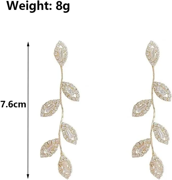 Long Rhinestone Tassel Earrings for Bride,Twinkle Cubic Zirconia Leaf Dangle Statement Earrings,Exquisite Crystal Earrings Wedding Jewelry Accessories