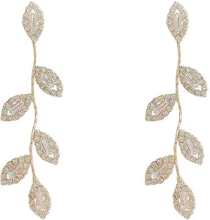 Long Rhinestone Tassel Earrings for Bride,Twinkle Cubic Zirconia Leaf Dangle Statement Earrings,Exquisite Crystal Earrings Wedding Jewelry Accessories