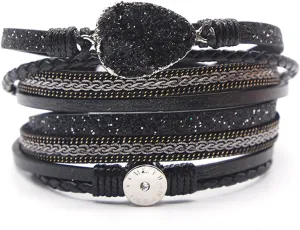 Long tiantian Leather Wrap Bracelets for Women Trendy Crystal Beaded Bracelets
