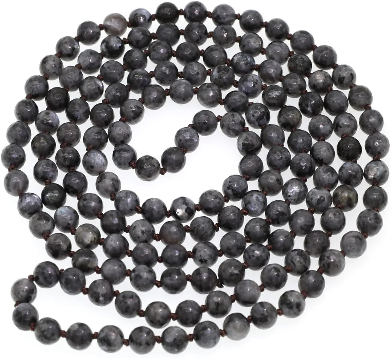 Long Versatile Handmade Beaded Natural Stone Necklace For Women Round Beads Multi Layer Knotted Wrap Semi Precious 8mm Stones Statement Necklace 60 inches