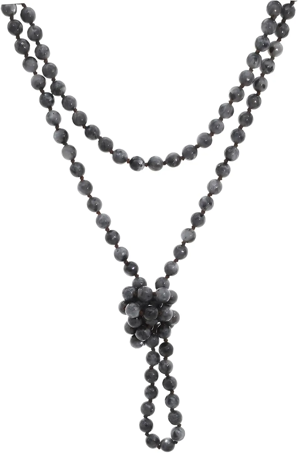 Long Versatile Handmade Beaded Natural Stone Necklace For Women Round Beads Multi Layer Knotted Wrap Semi Precious 8mm Stones Statement Necklace 60 inches