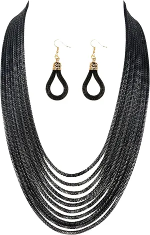 Long Waterfall Multi Strand Bib Choker 10 Layers Chunky Collar Statement Jewelry, Long Chains, Dress Prom Party