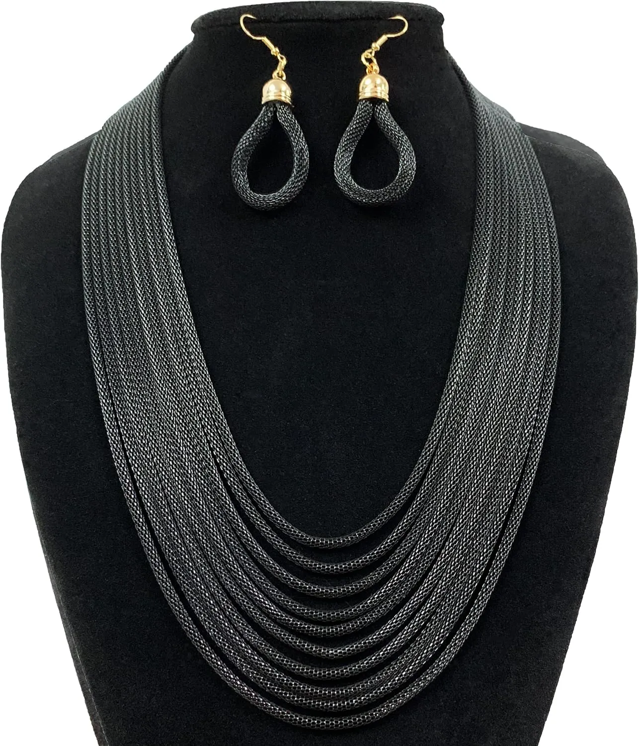 Long Waterfall Multi Strand Bib Choker 10 Layers Chunky Collar Statement Jewelry, Long Chains, Dress Prom Party
