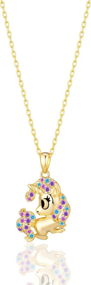 Loved Creations Gold Plated Unicorn Necklace with Colorful Cubic Zirconia & Initial Pendant - Adjustable 18 2in, Perfect for Birthdays, Christmas, and Graduations - Unicorn Jewelry Gift for Women
