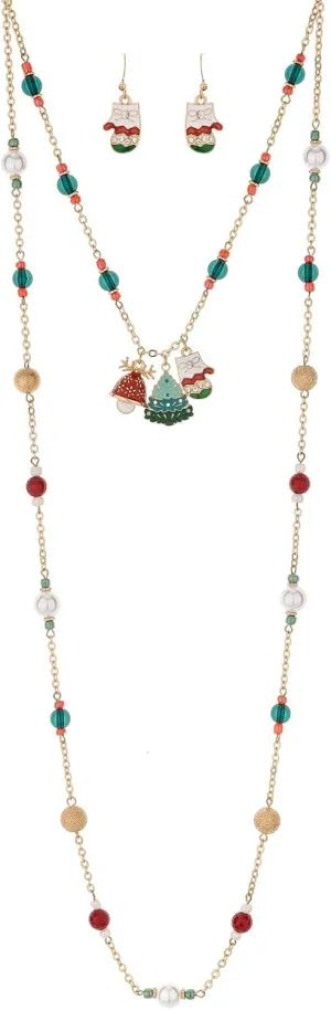 Madison Tyler Christmas Charm Jewelry Set for Women | Statement Christmas Snowball Snowman Snowflake | Bells Necklace | Dangle Silver Snowflake Earrings | Xmas Holiday Necklaces Gifts for Girls