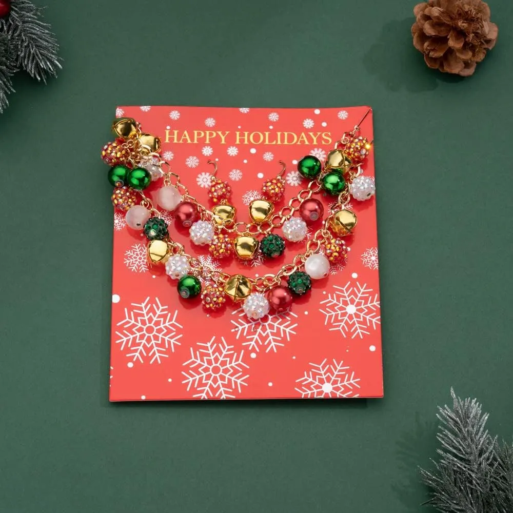 Madison Tyler Christmas Charm Jewelry Set for Women | Statement Christmas Snowball Snowman Snowflake | Bells Necklace | Dangle Silver Snowflake Earrings | Xmas Holiday Necklaces Gifts for Girls