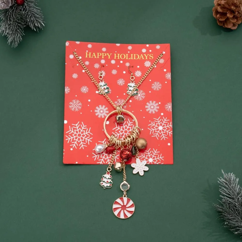 Madison Tyler Christmas Charm Jewelry Set for Women | Statement Christmas Snowball Snowman Snowflake | Bells Necklace | Dangle Silver Snowflake Earrings | Xmas Holiday Necklaces Gifts for Girls