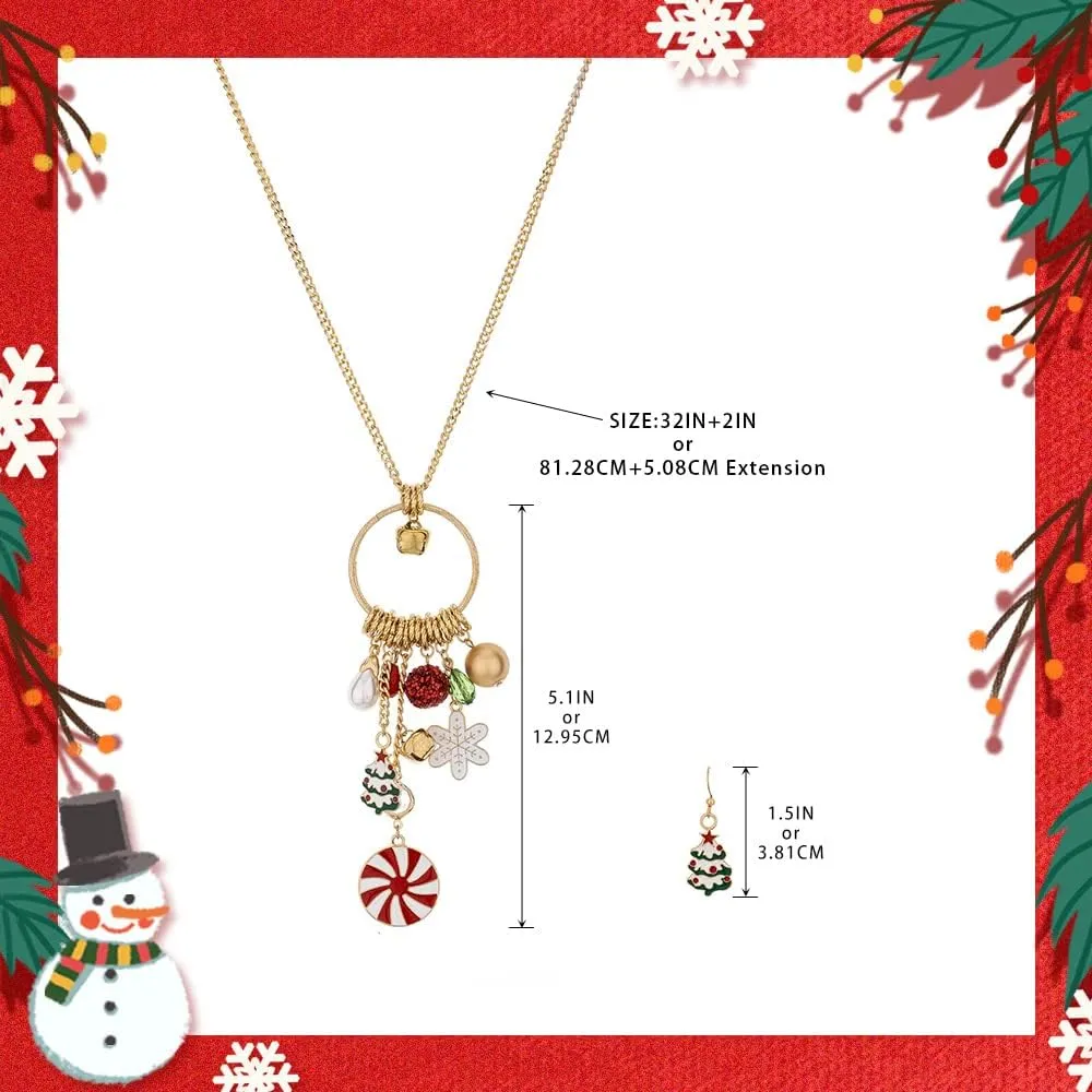 Madison Tyler Christmas Charm Jewelry Set for Women | Statement Christmas Snowball Snowman Snowflake | Bells Necklace | Dangle Silver Snowflake Earrings | Xmas Holiday Necklaces Gifts for Girls