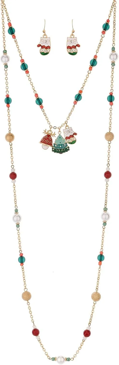 Madison Tyler Christmas Charm Jewelry Set for Women | Statement Christmas Snowball Snowman Snowflake | Bells Necklace | Dangle Silver Snowflake Earrings | Xmas Holiday Necklaces Gifts for Girls
