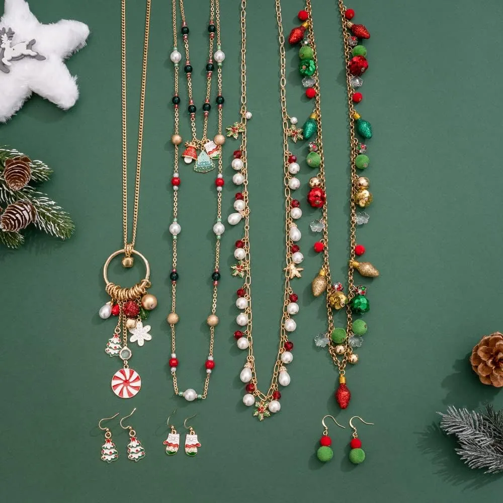 Madison Tyler Christmas Charm Jewelry Set for Women | Statement Christmas Snowball Snowman Snowflake | Bells Necklace | Dangle Silver Snowflake Earrings | Xmas Holiday Necklaces Gifts for Girls