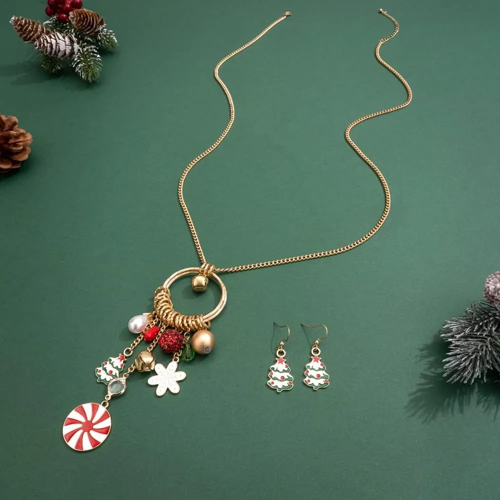 Madison Tyler Christmas Charm Jewelry Set for Women | Statement Christmas Snowball Snowman Snowflake | Bells Necklace | Dangle Silver Snowflake Earrings | Xmas Holiday Necklaces Gifts for Girls
