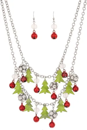 Madison Tyler Christmas Charm Jewelry Set for Women | Statement Christmas Snowball Snowman Snowflake | Bells Necklace | Dangle Silver Snowflake Earrings | Xmas Holiday Necklaces Gifts for Girls