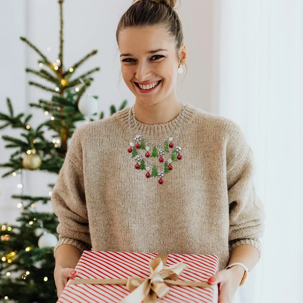 Madison Tyler Christmas Charm Jewelry Set for Women | Statement Christmas Snowball Snowman Snowflake | Bells Necklace | Dangle Silver Snowflake Earrings | Xmas Holiday Necklaces Gifts for Girls