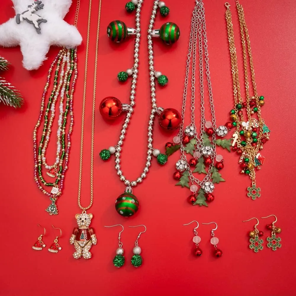Madison Tyler Christmas Charm Jewelry Set for Women | Statement Christmas Snowball Snowman Snowflake | Bells Necklace | Dangle Silver Snowflake Earrings | Xmas Holiday Necklaces Gifts for Girls