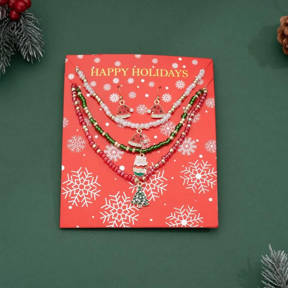 Madison Tyler Christmas Charm Jewelry Set for Women | Statement Christmas Snowball Snowman Snowflake | Bells Necklace | Dangle Silver Snowflake Earrings | Xmas Holiday Necklaces Gifts for Girls