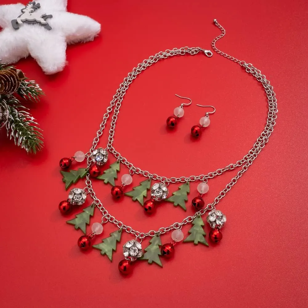 Madison Tyler Christmas Charm Jewelry Set for Women | Statement Christmas Snowball Snowman Snowflake | Bells Necklace | Dangle Silver Snowflake Earrings | Xmas Holiday Necklaces Gifts for Girls
