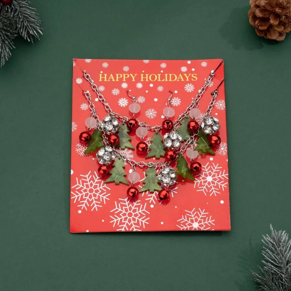 Madison Tyler Christmas Charm Jewelry Set for Women | Statement Christmas Snowball Snowman Snowflake | Bells Necklace | Dangle Silver Snowflake Earrings | Xmas Holiday Necklaces Gifts for Girls