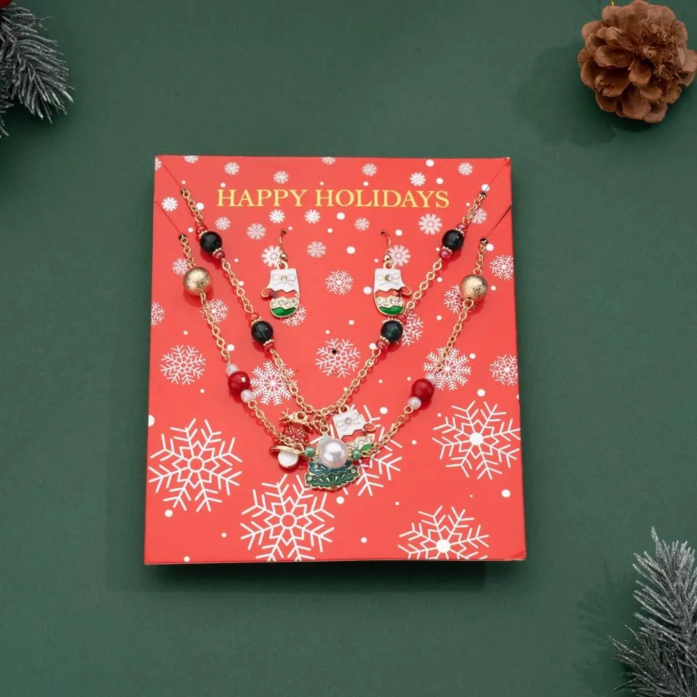 Madison Tyler Christmas Charm Jewelry Set for Women | Statement Christmas Snowball Snowman Snowflake | Bells Necklace | Dangle Silver Snowflake Earrings | Xmas Holiday Necklaces Gifts for Girls