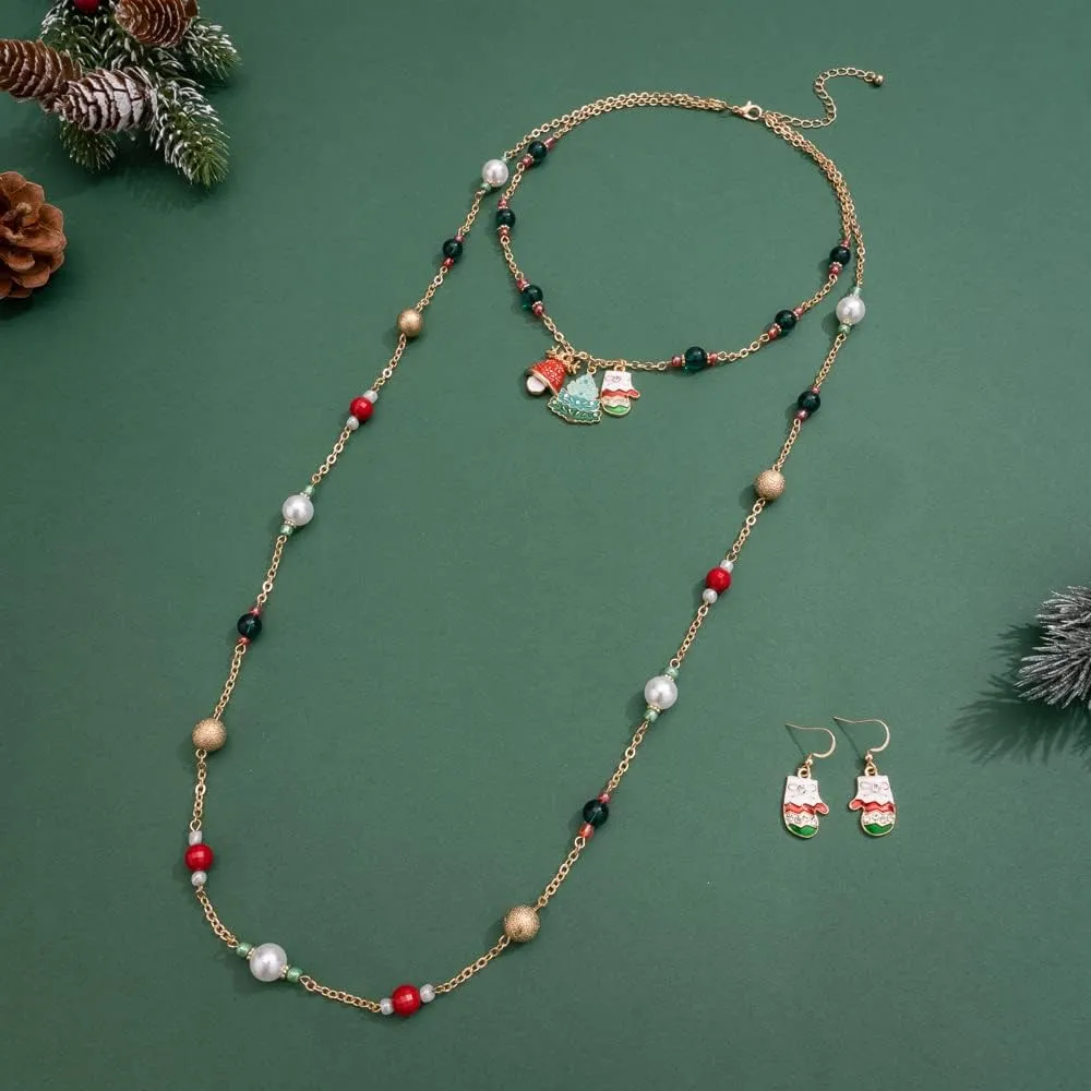 Madison Tyler Christmas Charm Jewelry Set for Women | Statement Christmas Snowball Snowman Snowflake | Bells Necklace | Dangle Silver Snowflake Earrings | Xmas Holiday Necklaces Gifts for Girls