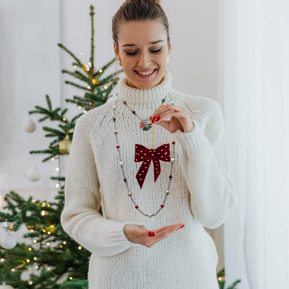 Madison Tyler Christmas Charm Jewelry Set for Women | Statement Christmas Snowball Snowman Snowflake | Bells Necklace | Dangle Silver Snowflake Earrings | Xmas Holiday Necklaces Gifts for Girls