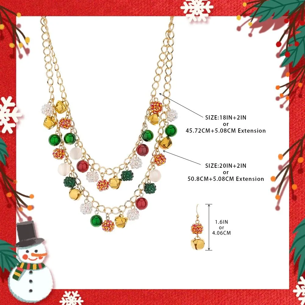 Madison Tyler Christmas Charm Jewelry Set for Women | Statement Christmas Snowball Snowman Snowflake | Bells Necklace | Dangle Silver Snowflake Earrings | Xmas Holiday Necklaces Gifts for Girls