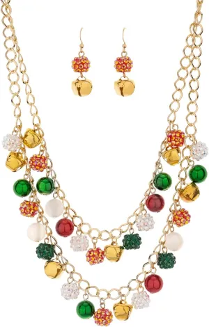 Madison Tyler Christmas Charm Jewelry Set for Women | Statement Christmas Snowball Snowman Snowflake | Bells Necklace | Dangle Silver Snowflake Earrings | Xmas Holiday Necklaces Gifts for Girls