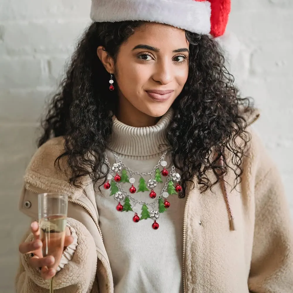 Madison Tyler Christmas Charm Jewelry Set for Women | Statement Christmas Snowball Snowman Snowflake | Bells Necklace | Dangle Silver Snowflake Earrings | Xmas Holiday Necklaces Gifts for Girls