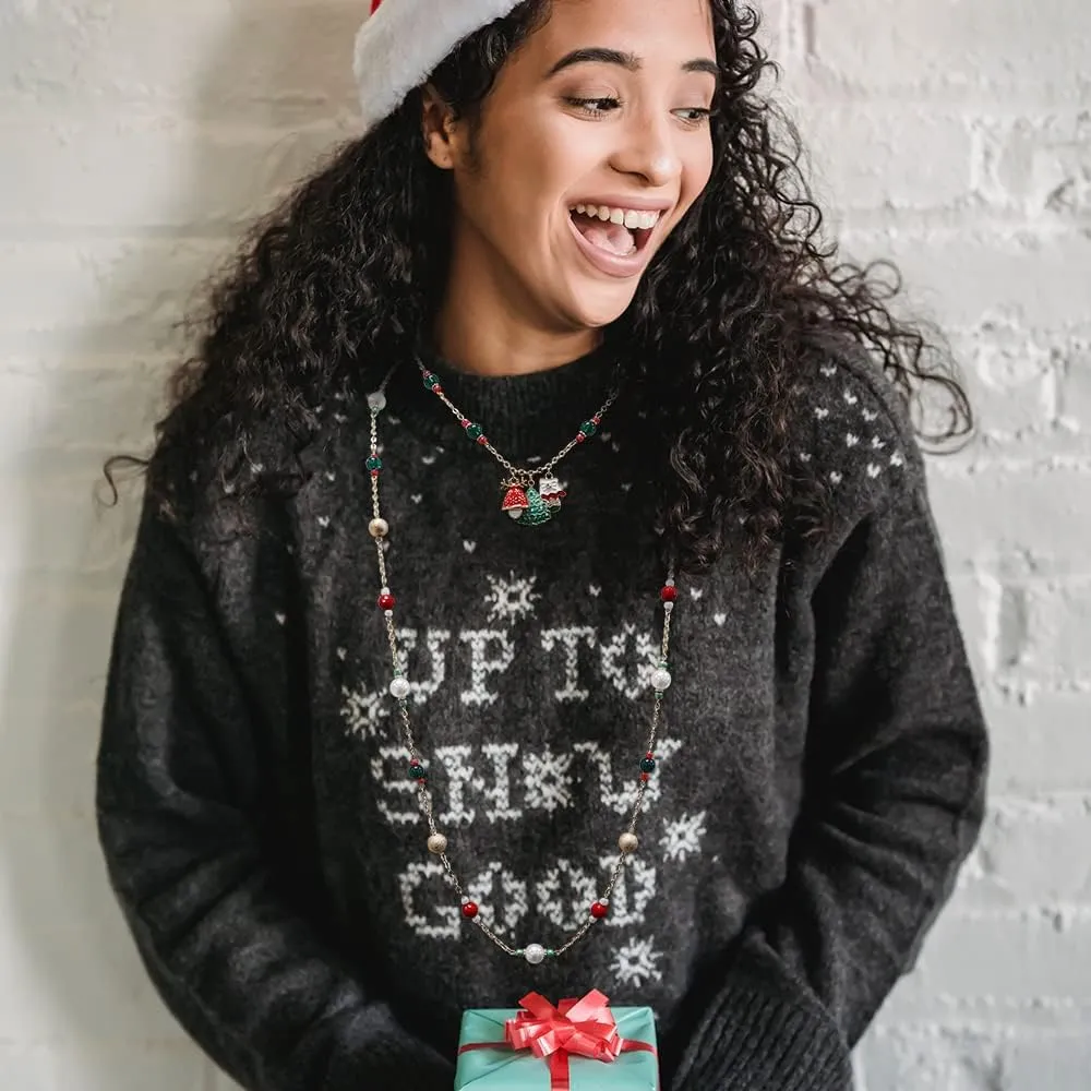Madison Tyler Christmas Charm Jewelry Set for Women | Statement Christmas Snowball Snowman Snowflake | Bells Necklace | Dangle Silver Snowflake Earrings | Xmas Holiday Necklaces Gifts for Girls