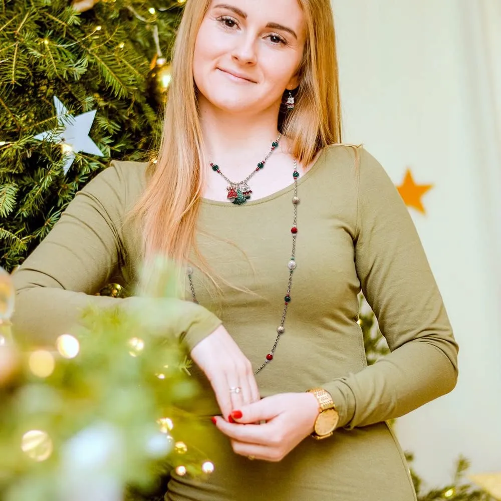 Madison Tyler Christmas Charm Jewelry Set for Women | Statement Christmas Snowball Snowman Snowflake | Bells Necklace | Dangle Silver Snowflake Earrings | Xmas Holiday Necklaces Gifts for Girls