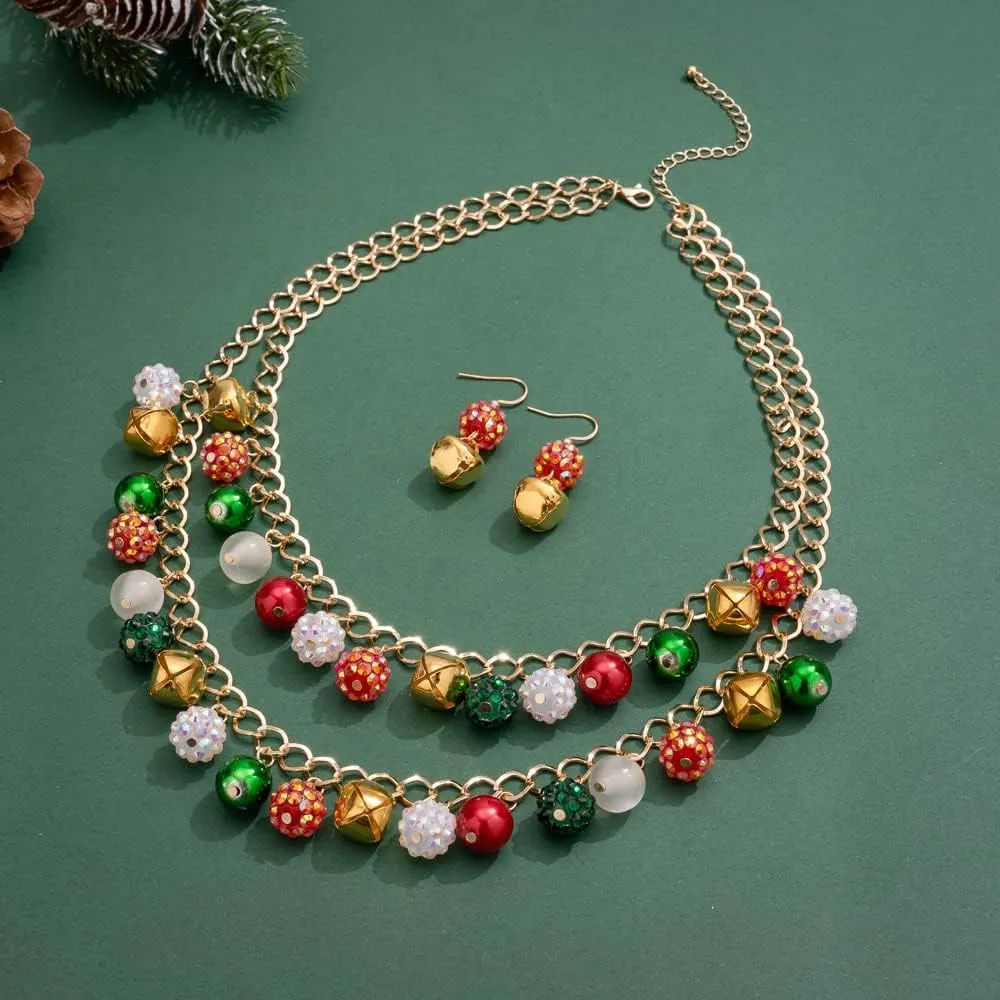 Madison Tyler Christmas Charm Jewelry Set for Women | Statement Christmas Snowball Snowman Snowflake | Bells Necklace | Dangle Silver Snowflake Earrings | Xmas Holiday Necklaces Gifts for Girls