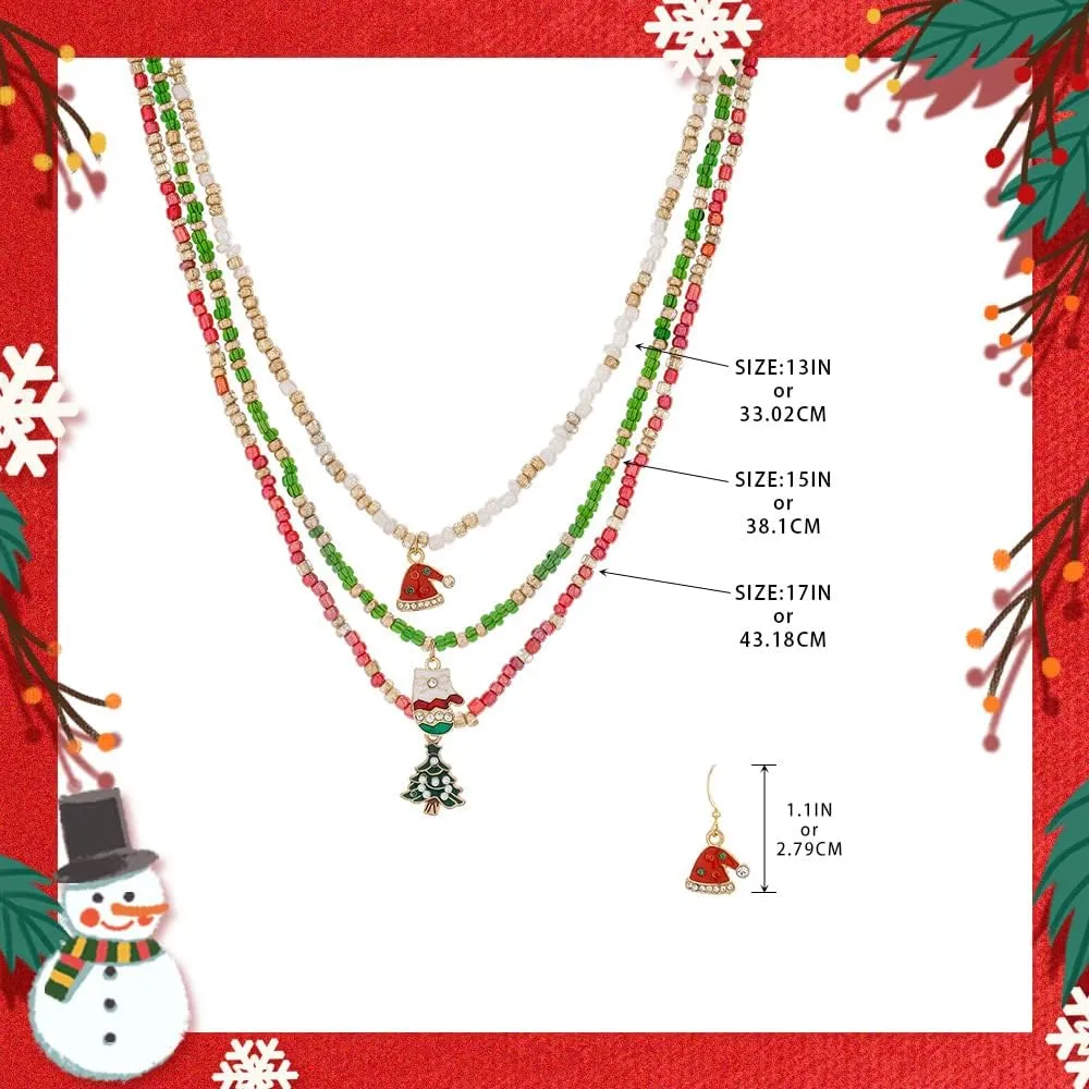 Madison Tyler Christmas Charm Jewelry Set for Women | Statement Christmas Snowball Snowman Snowflake | Bells Necklace | Dangle Silver Snowflake Earrings | Xmas Holiday Necklaces Gifts for Girls