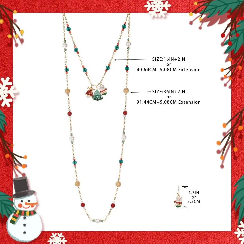 Madison Tyler Christmas Charm Jewelry Set for Women | Statement Christmas Snowball Snowman Snowflake | Bells Necklace | Dangle Silver Snowflake Earrings | Xmas Holiday Necklaces Gifts for Girls