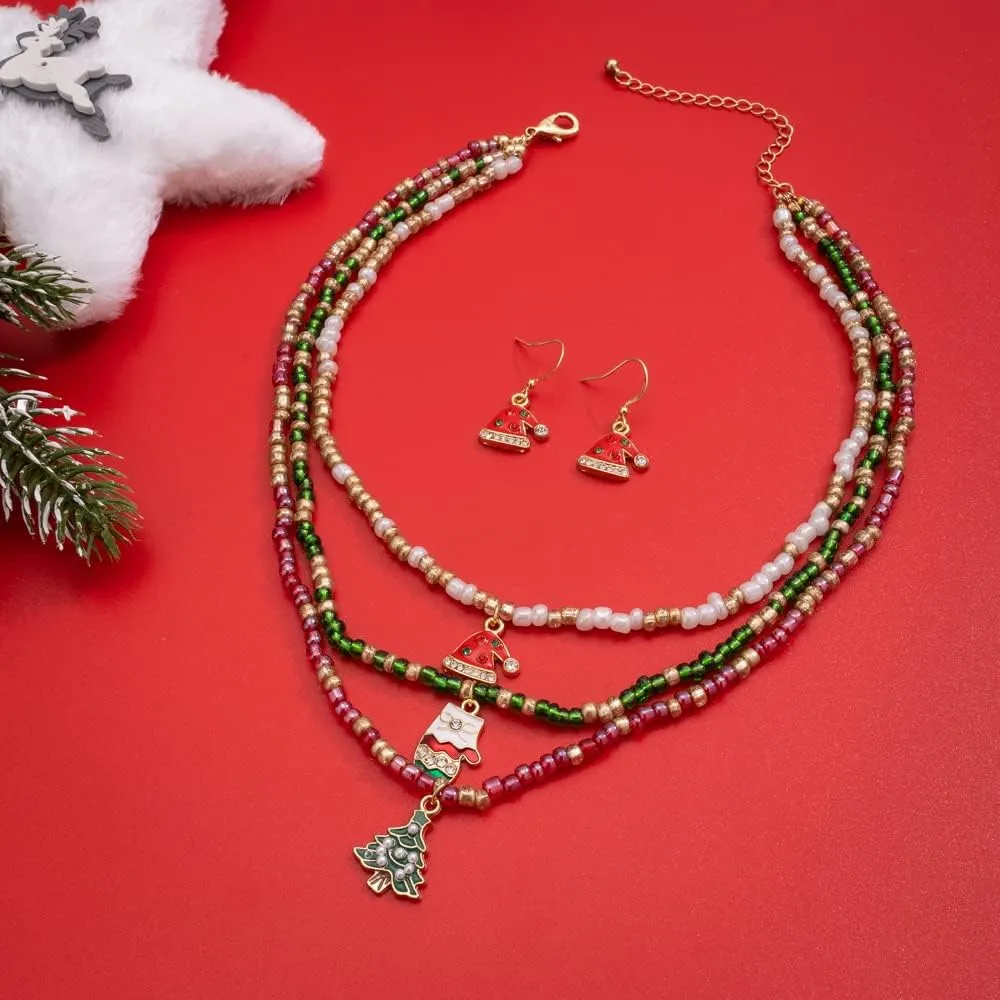 Madison Tyler Christmas Charm Jewelry Set for Women | Statement Christmas Snowball Snowman Snowflake | Bells Necklace | Dangle Silver Snowflake Earrings | Xmas Holiday Necklaces Gifts for Girls