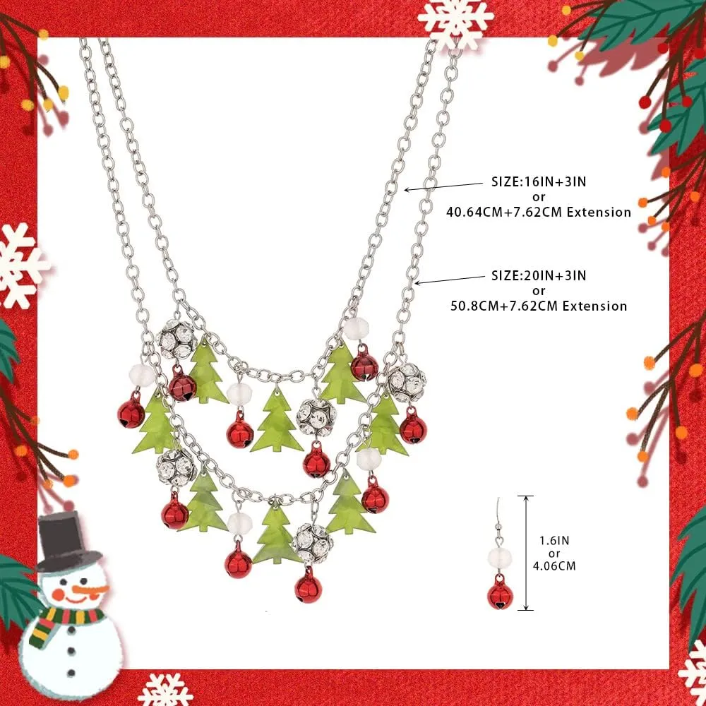 Madison Tyler Christmas Charm Jewelry Set for Women | Statement Christmas Snowball Snowman Snowflake | Bells Necklace | Dangle Silver Snowflake Earrings | Xmas Holiday Necklaces Gifts for Girls
