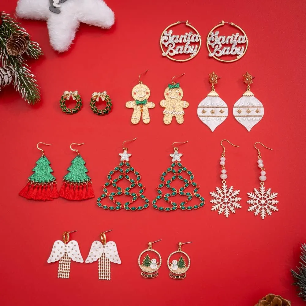 MADISON TYLER Christmas Dangle Teardrop Earrings for Women | Gold Snowflake and Star Rhinestone Earring | Ornament Drop Hypoallergenic Lightweight Jewelry | Xmas Holiday Earrings Gifts for Women