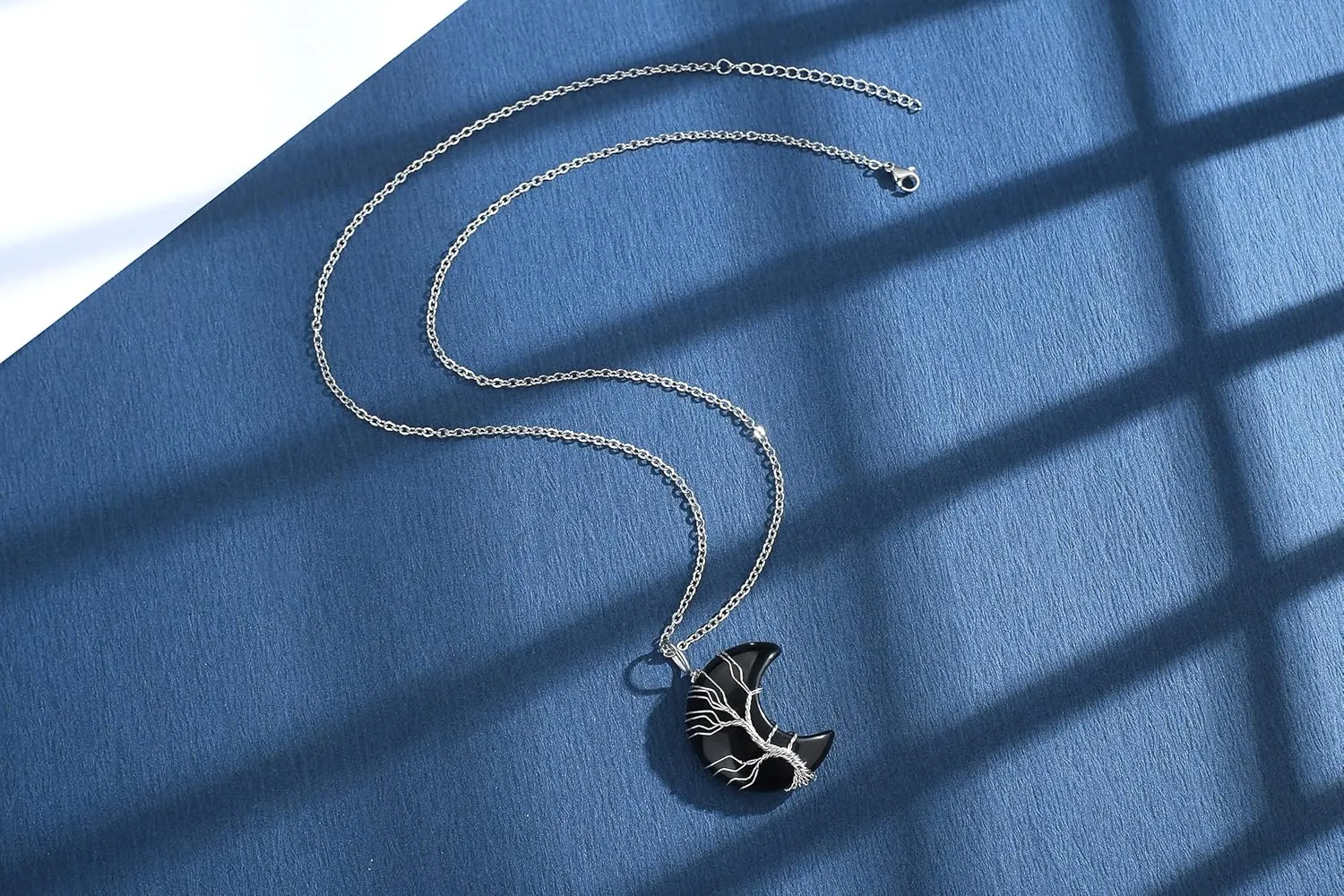 MAIBAOTA Healing Crystal Necklace, Tree Life Wire Wrapped Crescent Moon Necklace, Natural Stone Pendant Necklaces, Mothers Day Gifts for Mom, Gemstone Jewelry Gifts for Women