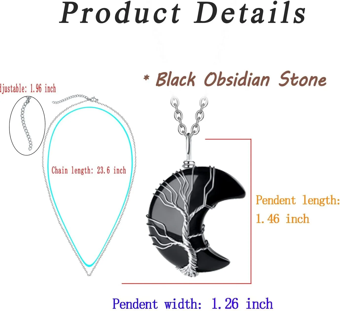 MAIBAOTA Healing Crystal Necklace, Tree Life Wire Wrapped Crescent Moon Necklace, Natural Stone Pendant Necklaces, Mothers Day Gifts for Mom, Gemstone Jewelry Gifts for Women