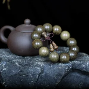 Mala Meditation Buddhist Prayer Beads Necklace, Bracelet, 15/18/20 mm Wood Bracelet Tibetan Buddhist Handmade Beads Prayer Mala Elastic With gourd Pendant Macrame Unique texture design Jewelry ( Color