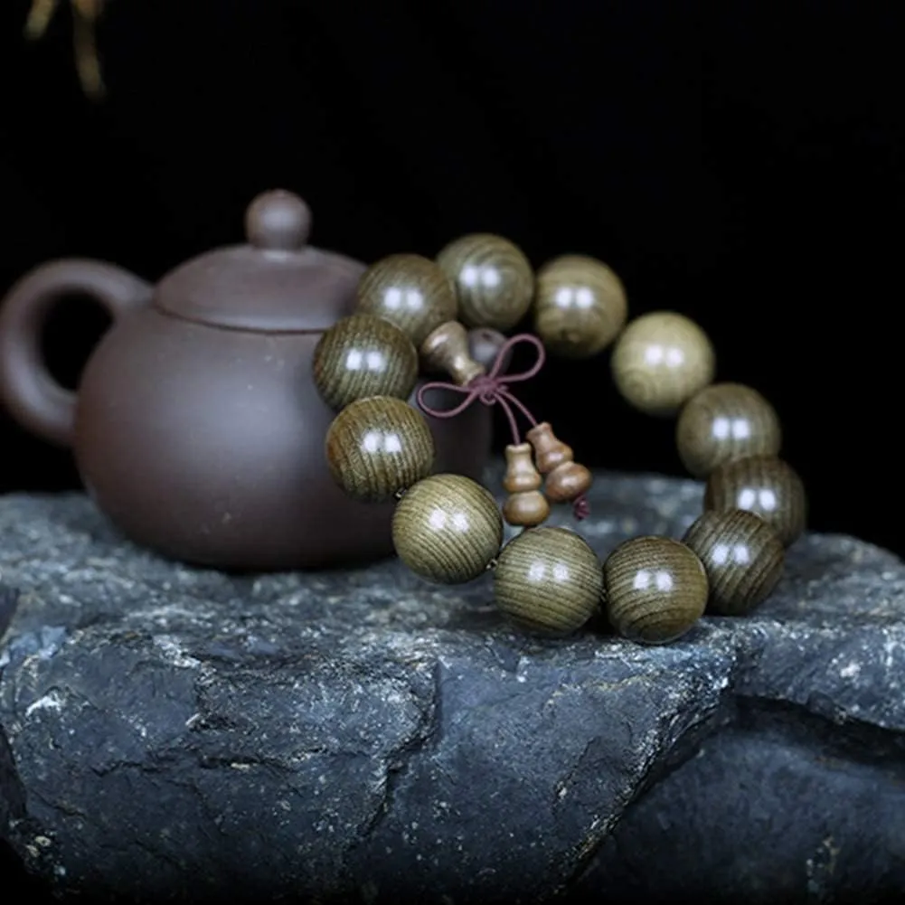 Mala Meditation Buddhist Prayer Beads Necklace, Bracelet, 15/18/20 mm Wood Bracelet Tibetan Buddhist Handmade Beads Prayer Mala Elastic With gourd Pendant Macrame Unique texture design Jewelry ( Color