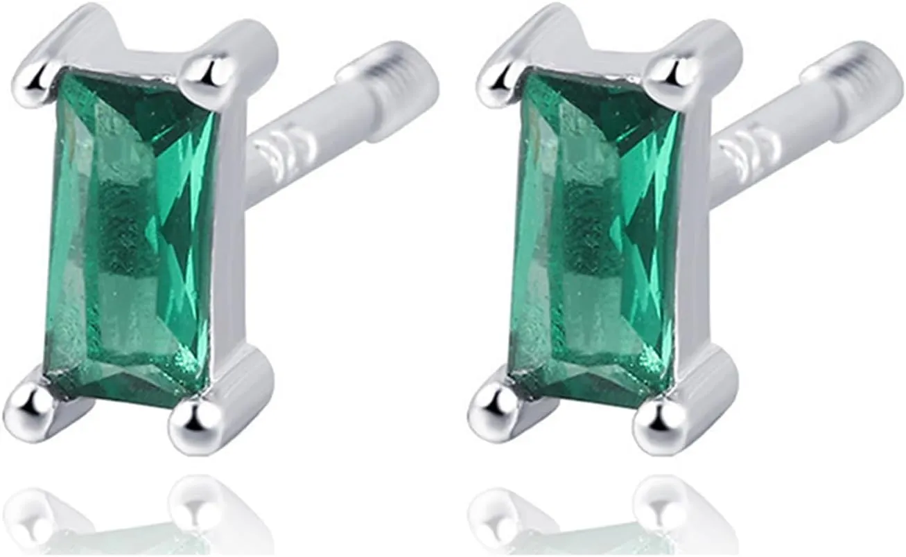 MALOYANVE Baguette Earrings Elegant Cubic Zirconia 925 Sterling Silver Tiny Cartilage Piercing Crystal Stud Earring Jewelry Gifts for Women