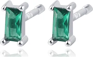 MALOYANVE Baguette Earrings Elegant Cubic Zirconia 925 Sterling Silver Tiny Cartilage Piercing Crystal Stud Earring Jewelry Gifts for Women