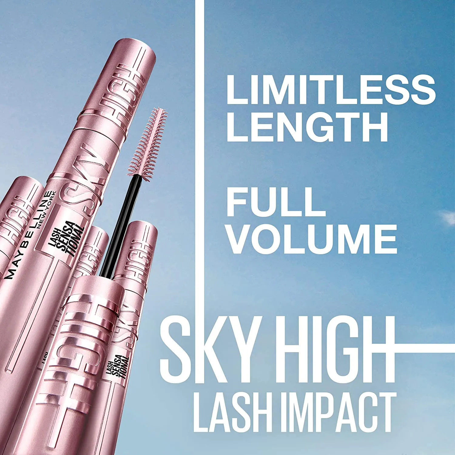 Maybelline Sky High Washable Mascara Makeup, Volumizing Mascara, Buildable, Lengthening Mascara, Defining, Curling, Multiplying, Washable Blackest Black, 0.2 fl. oz.