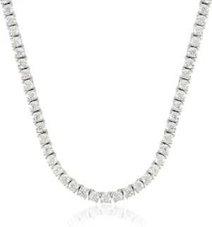 MAZZERI 3mm Round Cubic Zirconia Silver Tennis Necklace For Woman And Men - White Gold Plated Hypoallergenic Faux Diamond Chain Necklace