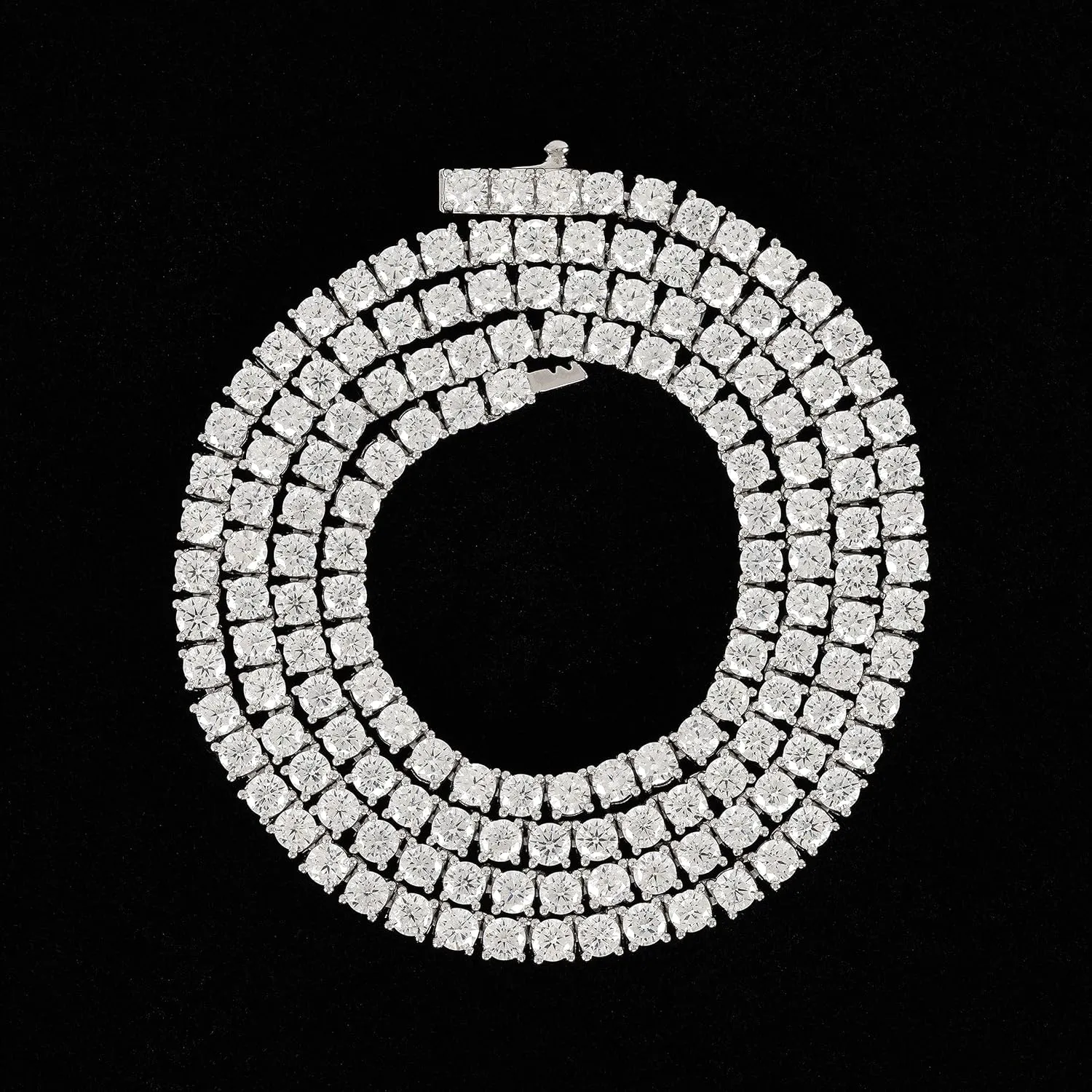 MAZZERI 3mm Round Cubic Zirconia Silver Tennis Necklace For Woman And Men - White Gold Plated Hypoallergenic Faux Diamond Chain Necklace