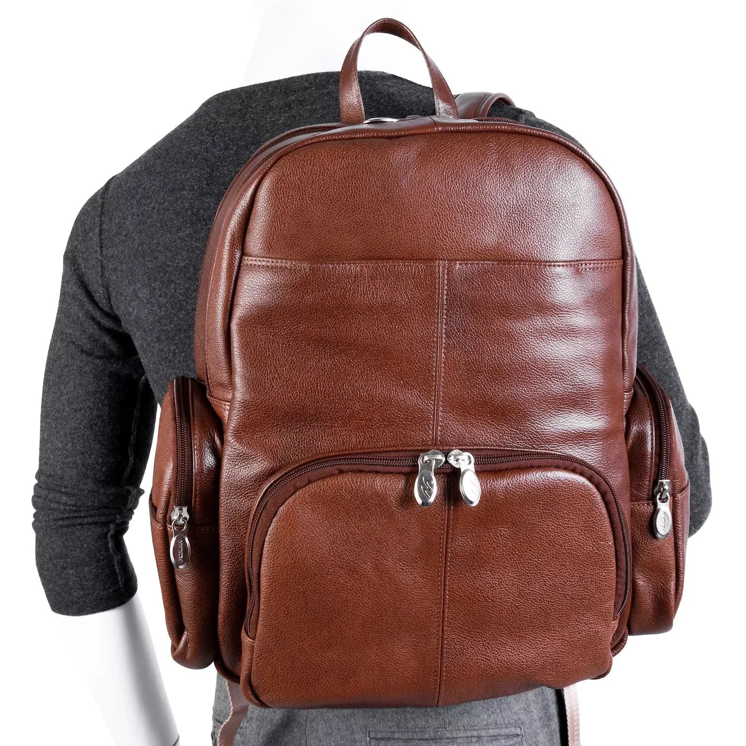 McKlein Cumberland 15" Leather Dual Compartment Laptop Backpack, Black