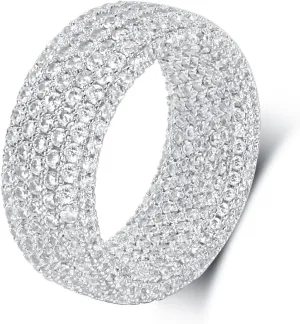 MDFUN 18K White Gold Plated Engagement Promise Wedding Eternity Ring for Women Men, Iced Out Sparkling Cubic Zirconia Rings 9mm Width Size 5-10