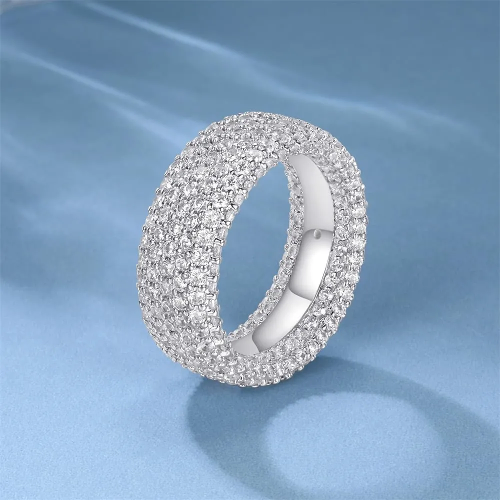 MDFUN 18K White Gold Plated Engagement Promise Wedding Eternity Ring for Women Men, Iced Out Sparkling Cubic Zirconia Round Rings 8.5mm Width Size 5-10