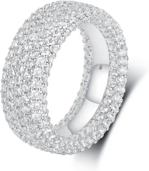 MDFUN 18K White Gold Plated Engagement Promise Wedding Eternity Ring for Women Men, Iced Out Sparkling Cubic Zirconia Round Rings 8.5mm Width Size 5-10